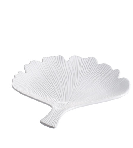 A&B Home 8038 Ginko Leaf Matte White Decorative Plate