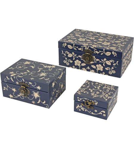 A B Home Av37905 Fl 11 Inch Blue And Cream Decorative Box Set Of 3 - A B Home Decorative Box