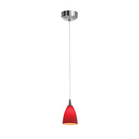 Access Lighting Zeta 1 Light Pendant in Brushed Steel with Red Glass 94019-12V-2-BS/RED photo thumbnail