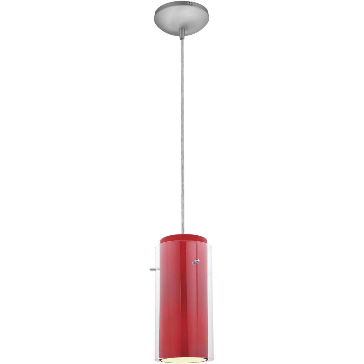 Access 28033-3C-BS/CLRD Glassn Glass Cylinder LED 4.5 inch Brushed Steel Pendant Ceiling Light in Clear and Red
