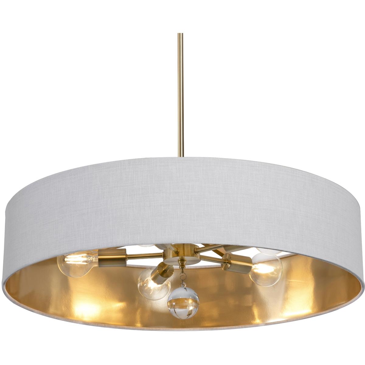 AFX CLNP30MBSB-WHGD Celine 5 Light 30 inch Satin Brass Pendant Ceiling Light in White/Gold, Dual Mount