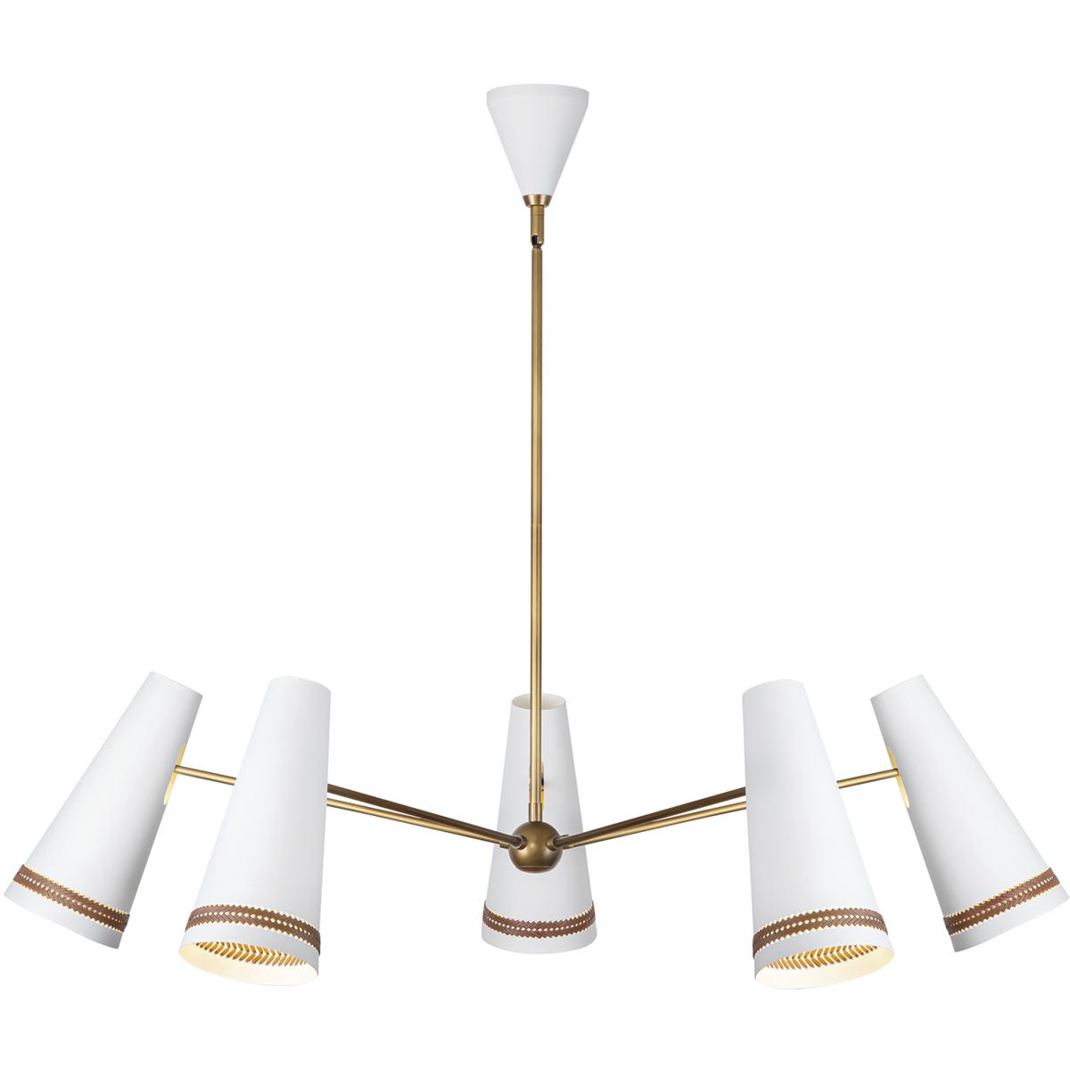 Alora CH342545MWHL Brickell 5 Light 45 inch Matte White/Hazelnut Leather Chandelier Ceiling Light in Matte White and Hazelnut Leather