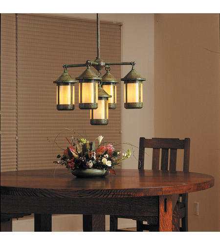 Arroyo Craftsman BCH-6/4-1F-RC Berkeley 5 Light 23 inch Raw Copper Dining Chandelier Ceiling Light in Frosted photo