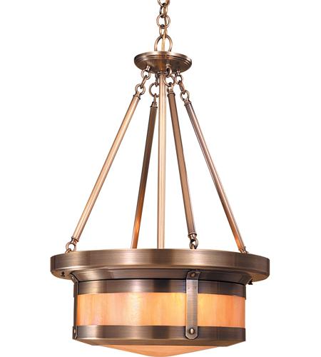 Arroyo Craftsman BCMH-20GW-RB Berkeley 4 Light 19 inch Rustic Brown Pendant Ceiling Light in Gold White Iridescent