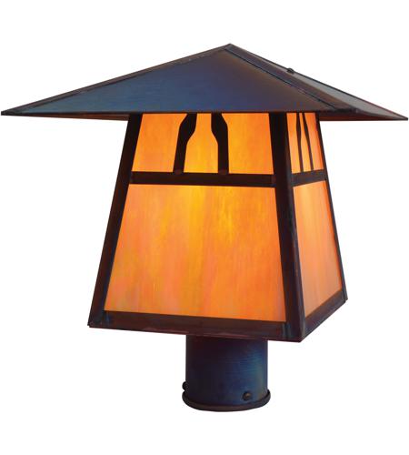 Arroyo Craftsman CP-12EM-RB Carmel 1 Light 9 inch Rustic Brown Post Mount in Amber Mica photo