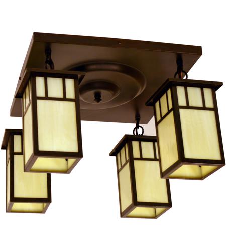 Arroyo Craftsman HCM-4L/4AAM-MB Huntington 4 Light 17 inch Mission Brown Flush Mount Ceiling Light in Almond Mica photo