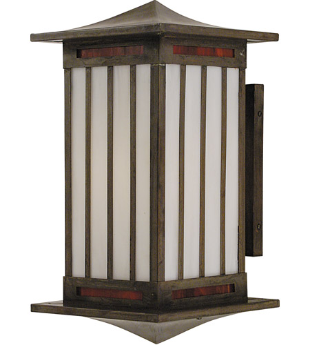 Arroyo Craftsman HIB-9REC-MB Himeji 1 Light 9 inch Mission Brown Wall Mount Wall Light in Red and White Opalescent Combination