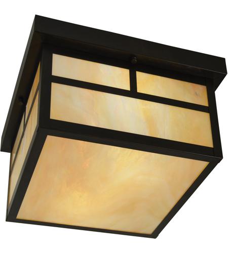 Mission 2 Light 12 Inch Rustic Brown Flush Mount Ceiling Light In Cream