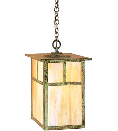 Arroyo Craftsman MH-15EM-AC Mission 1 Light 15 inch Antique Copper Pendant Ceiling Light in Amber Mica, No Accent
