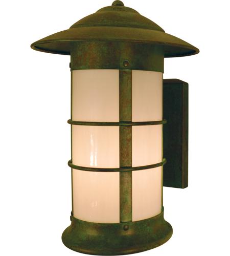 Arroyo Craftsman NS-9LWO-MB Newport 1 Light 12 inch Mission Brown Outdoor Wall Mount in White Opalescent