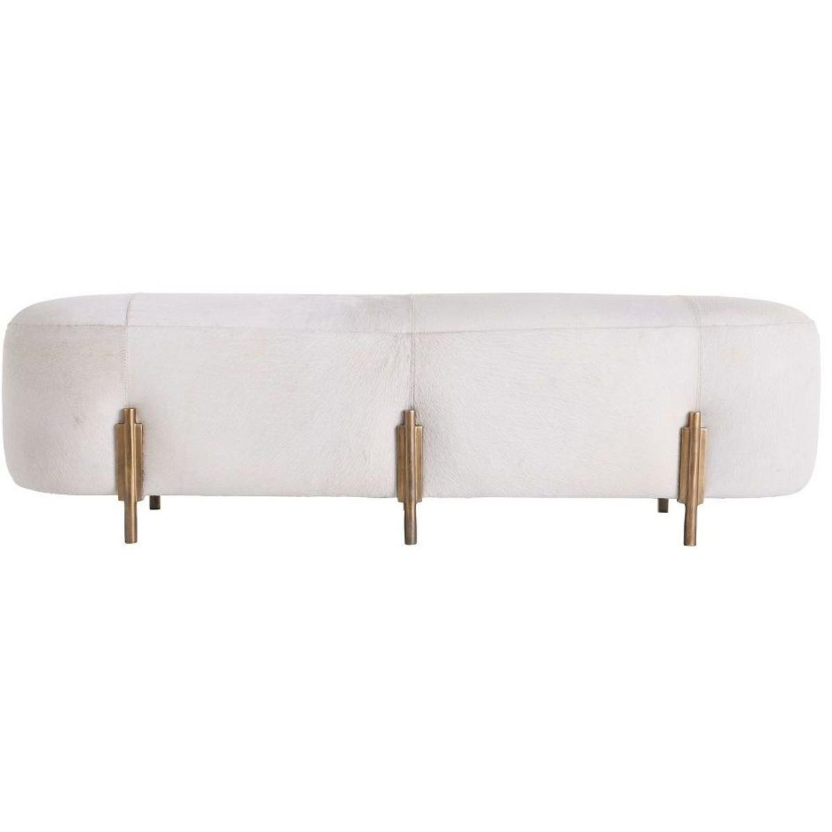 Justin White Antique Brass Upholstered Accent Bench