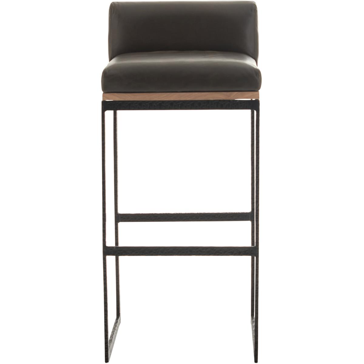 Marmont Ore Blackened Iron Leather Oak Wood Bar Stool