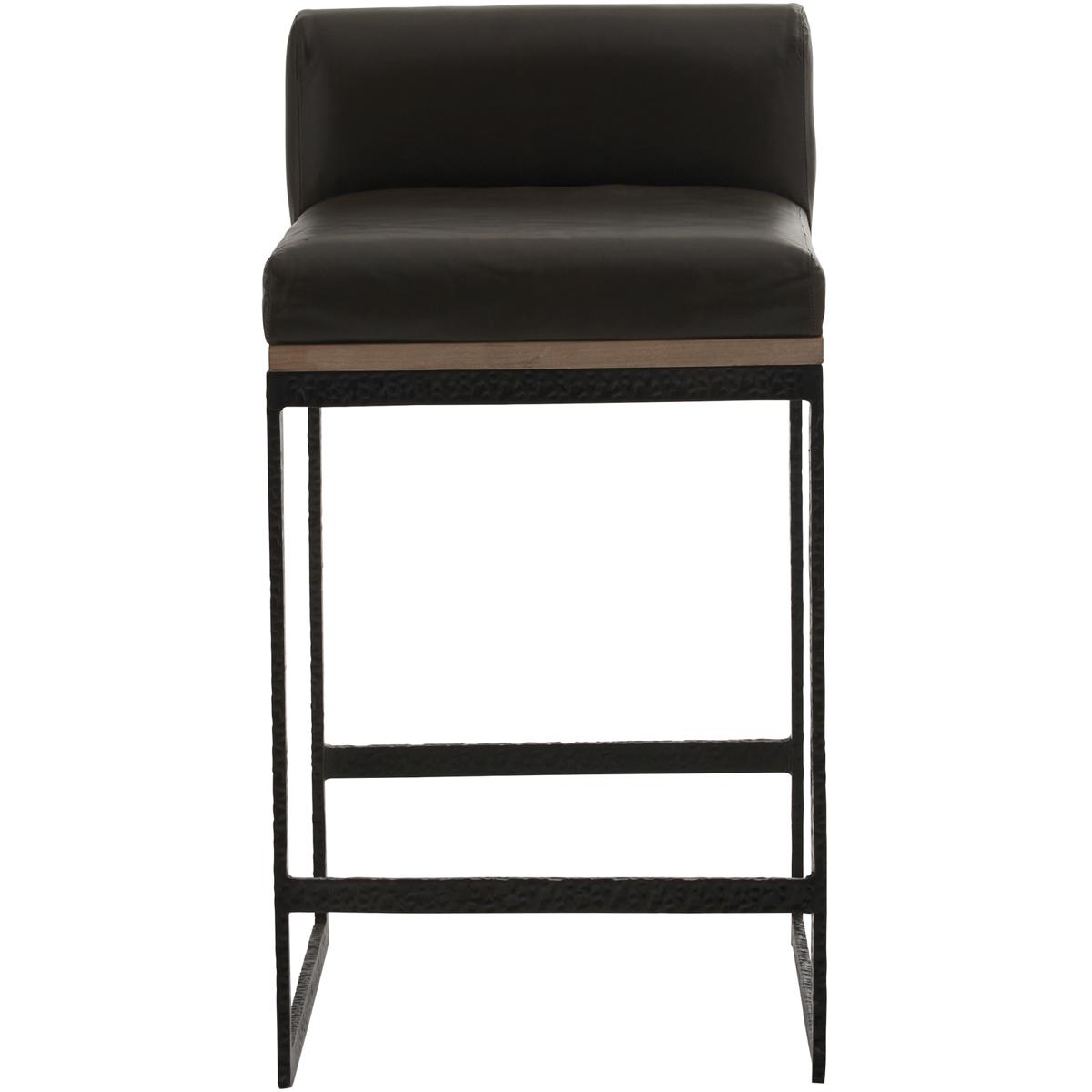 Marmont Ore Blackened Iron Leather Oak Wood Counter Stool