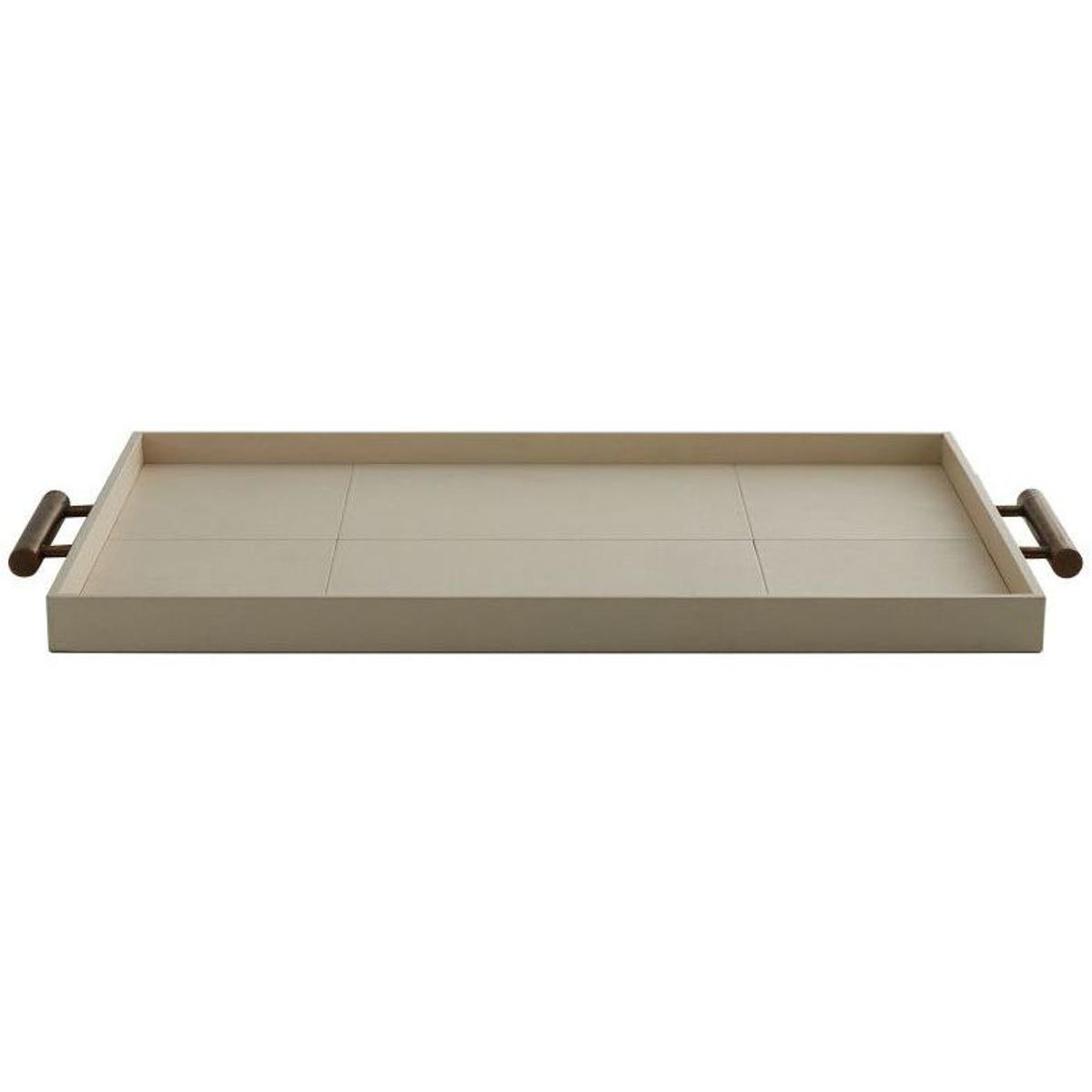 Maxwell Modern Classic Brass Handle Beige Leather Decorative Tray