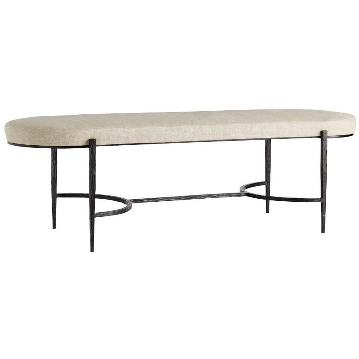 Hanson Modern Classic Cream Linen Black Iron Entryway Bench