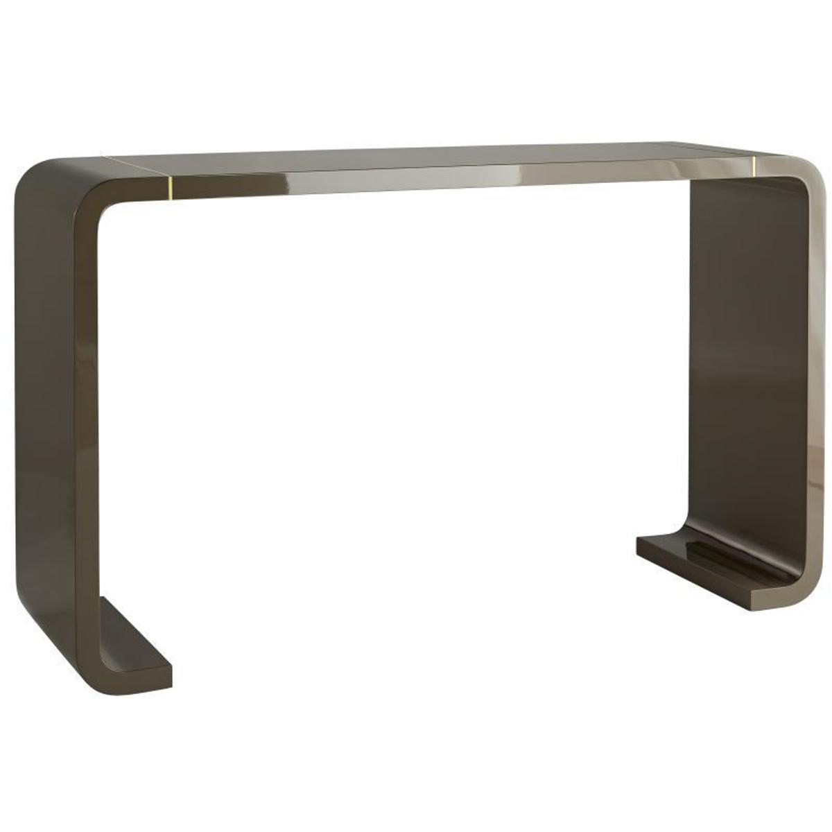 Turnley Rectangular Wood Gray Lacquer Antique Brass Console Table