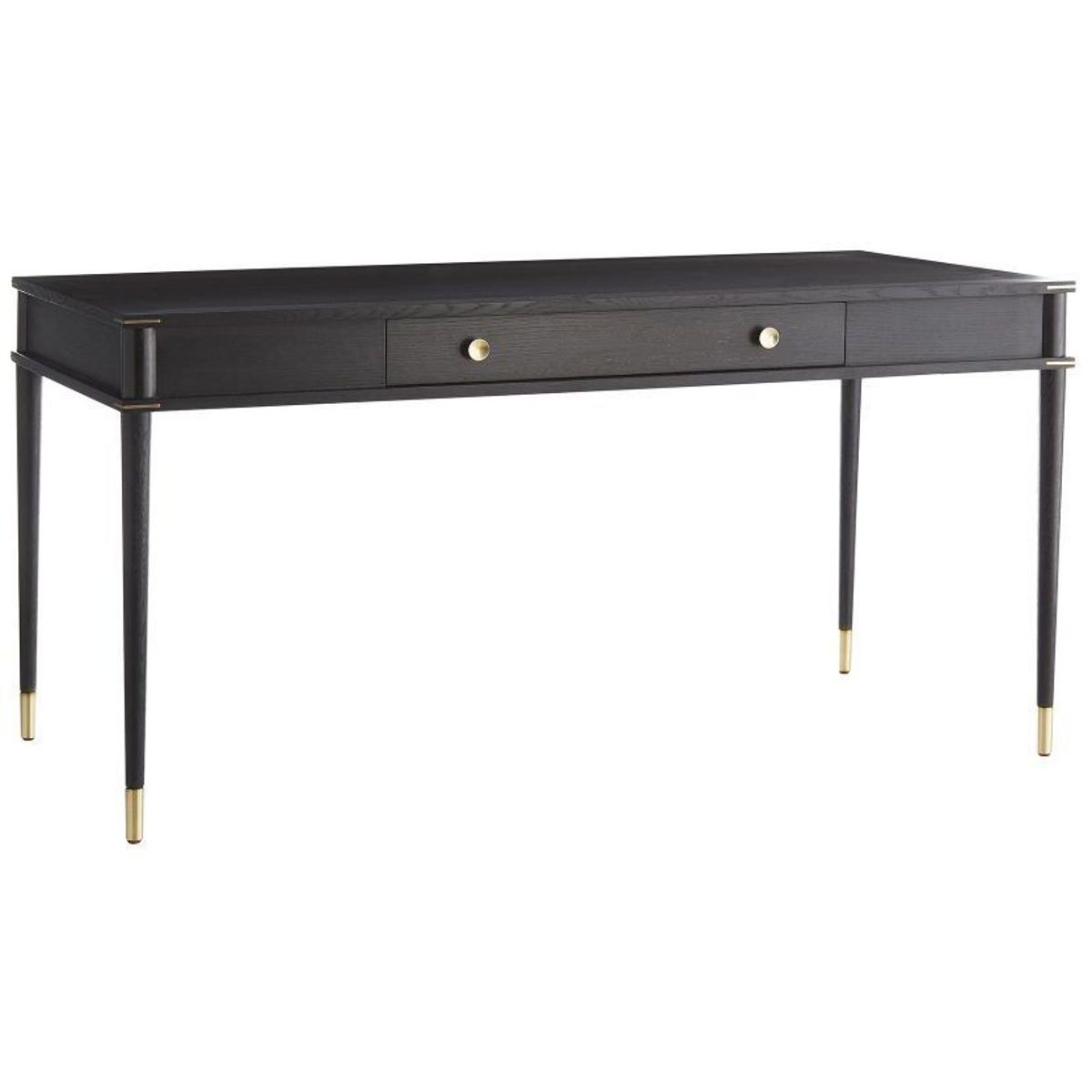 Jobe Ebony Antique Brass Black Oak Wood Writing Desk
