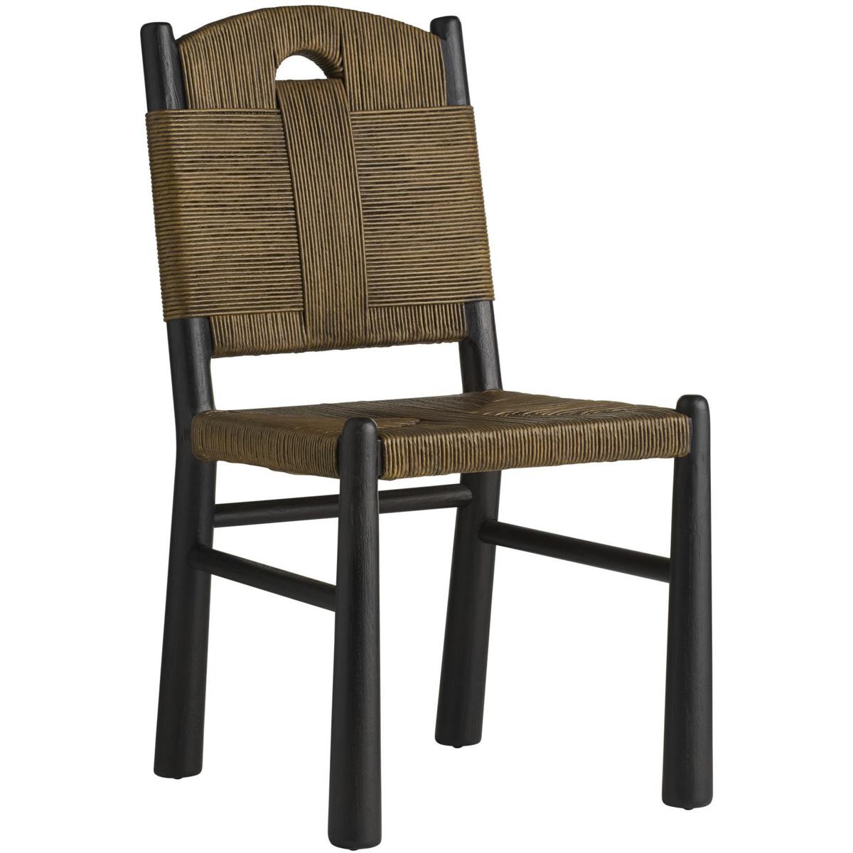 Solange Rustic Brown Mango Wood Woven Cord Back Dining Side Chair