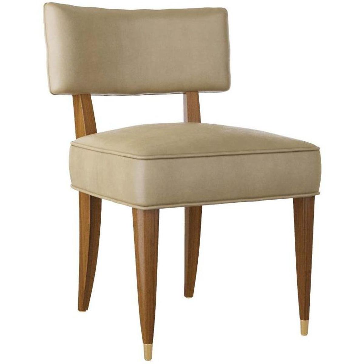 Laurent Beech Wood Beige Leather Armless Dining Chair