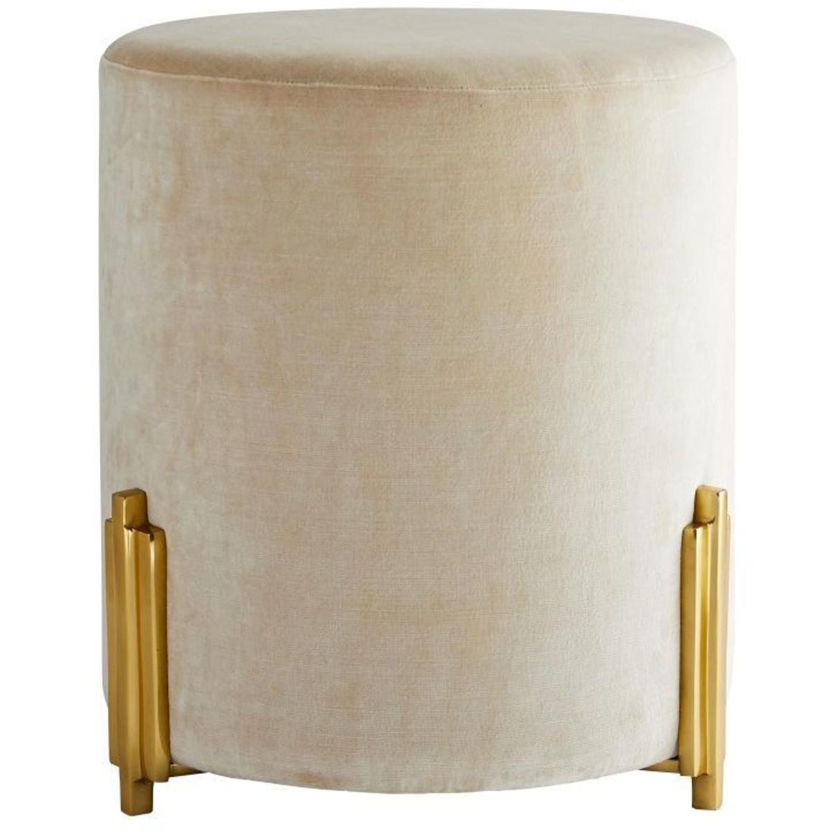 Warby Sterling Polished Brass Beige Upholstered Ottoman