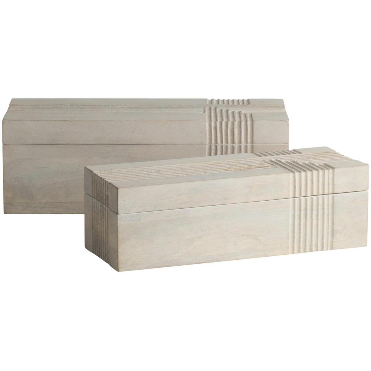 Kamira Coastal Beach Whitewash Mango Wood Decorative Box - Set of 2
