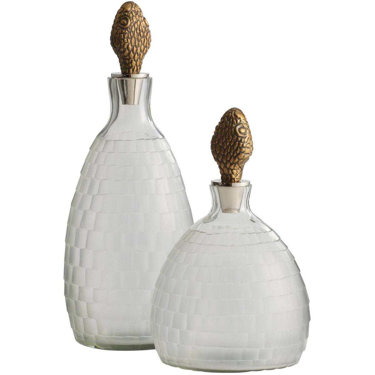 Ophis Antique Brass Glass Serpent Decanters - Set of 2