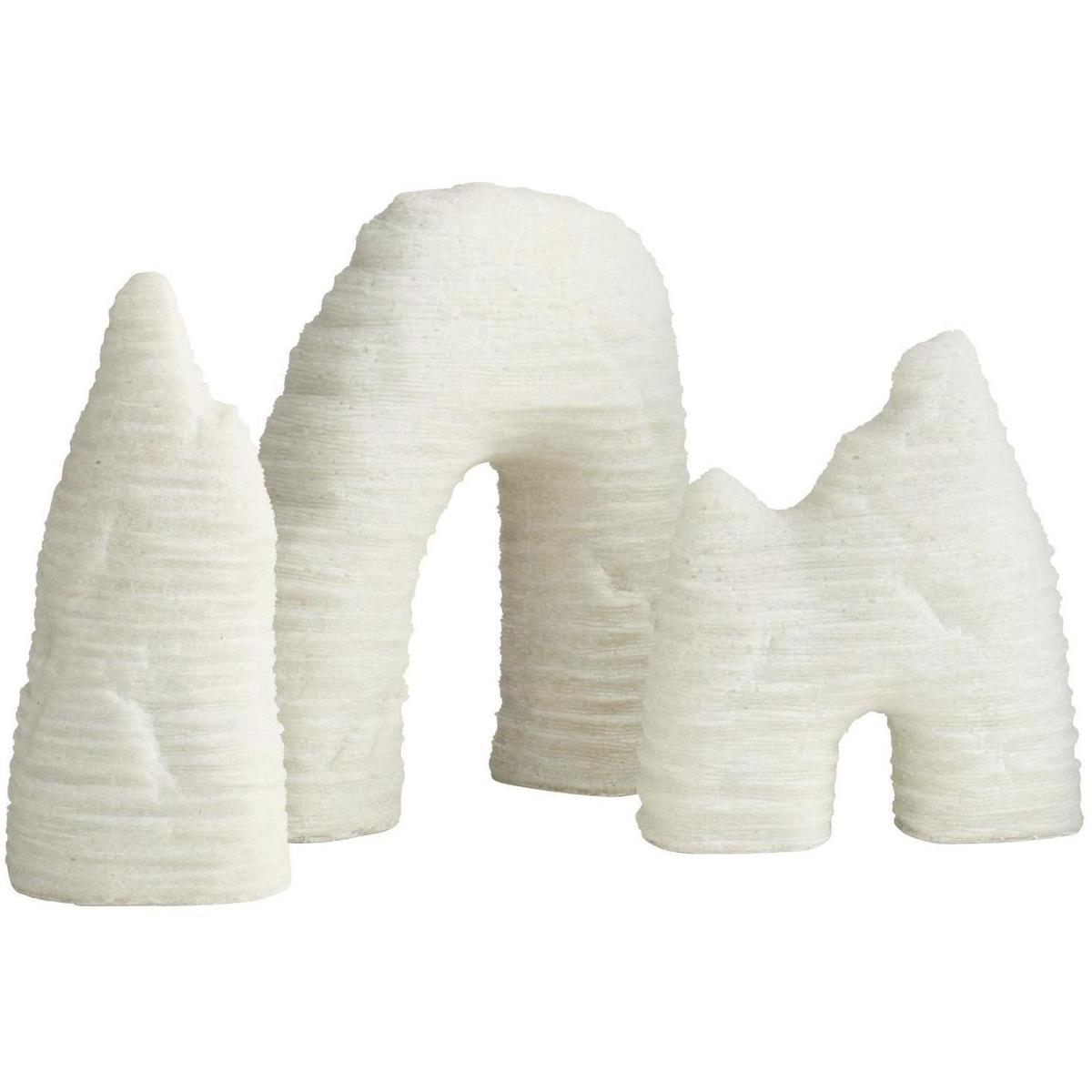 Isla Coastal Beach White Ricestone Textured Sculpture - Set of 3