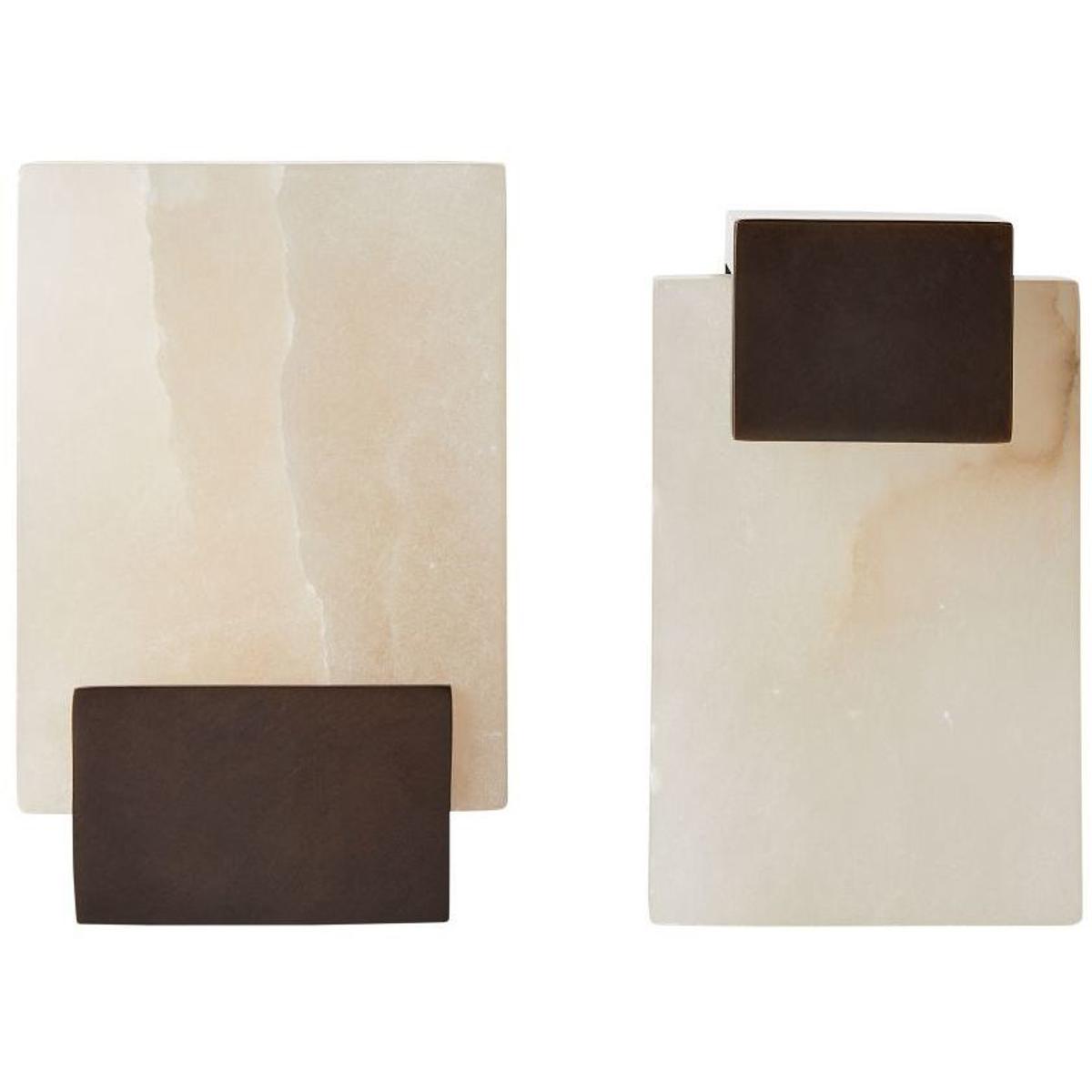 Tolliver Modern Classic White Alabaster Bronze Steel Bookends