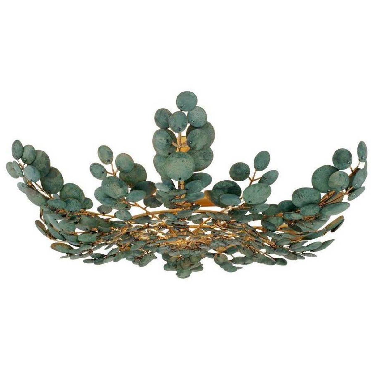 Arteriors DFS01 Bilal 3 Light 38 inch Eucalyptus Coconut Shell and Antique Brass Flush Mount Ceiling Light