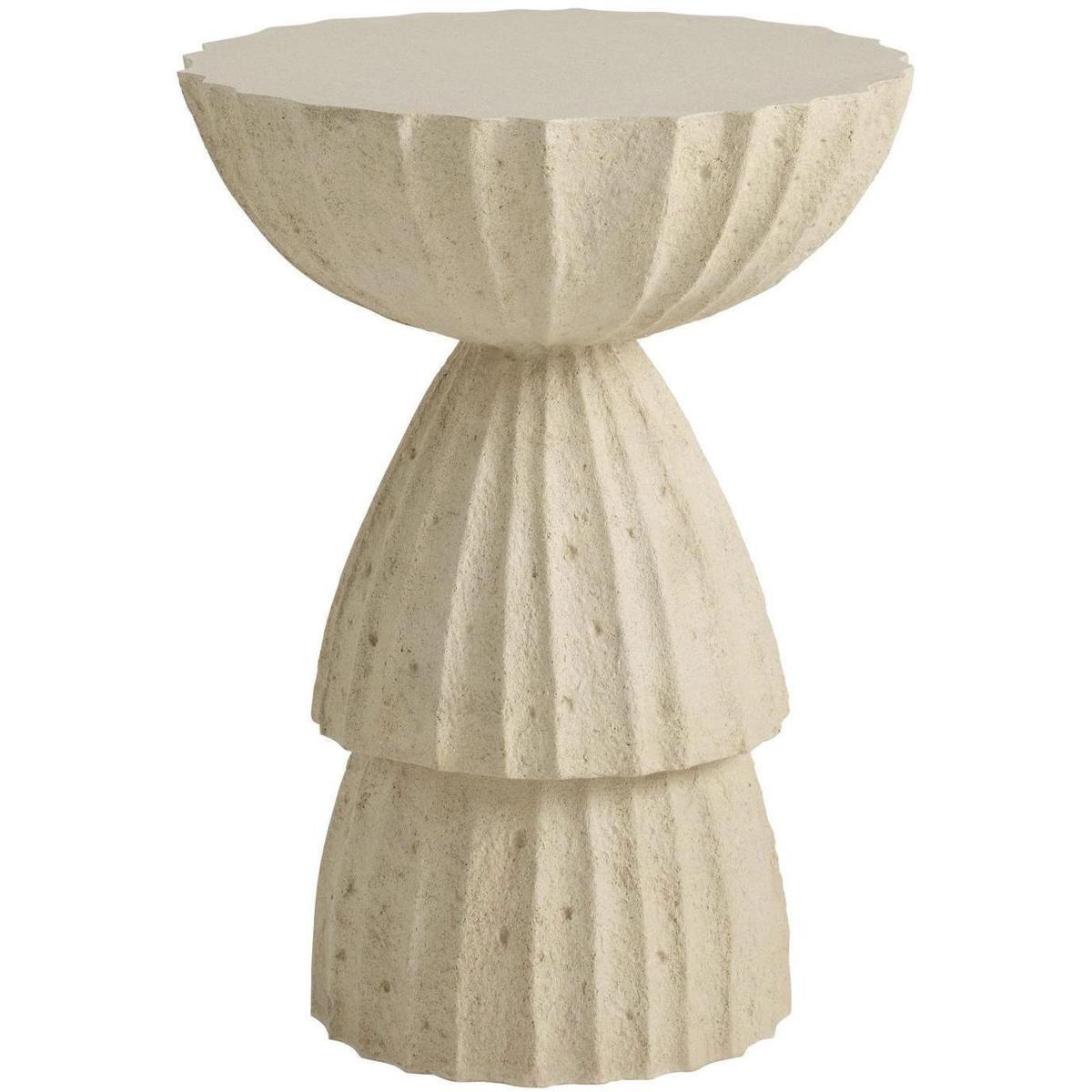 Nereo Modern Classic Beige Chiseled Concrete Round Outdoor Side Table