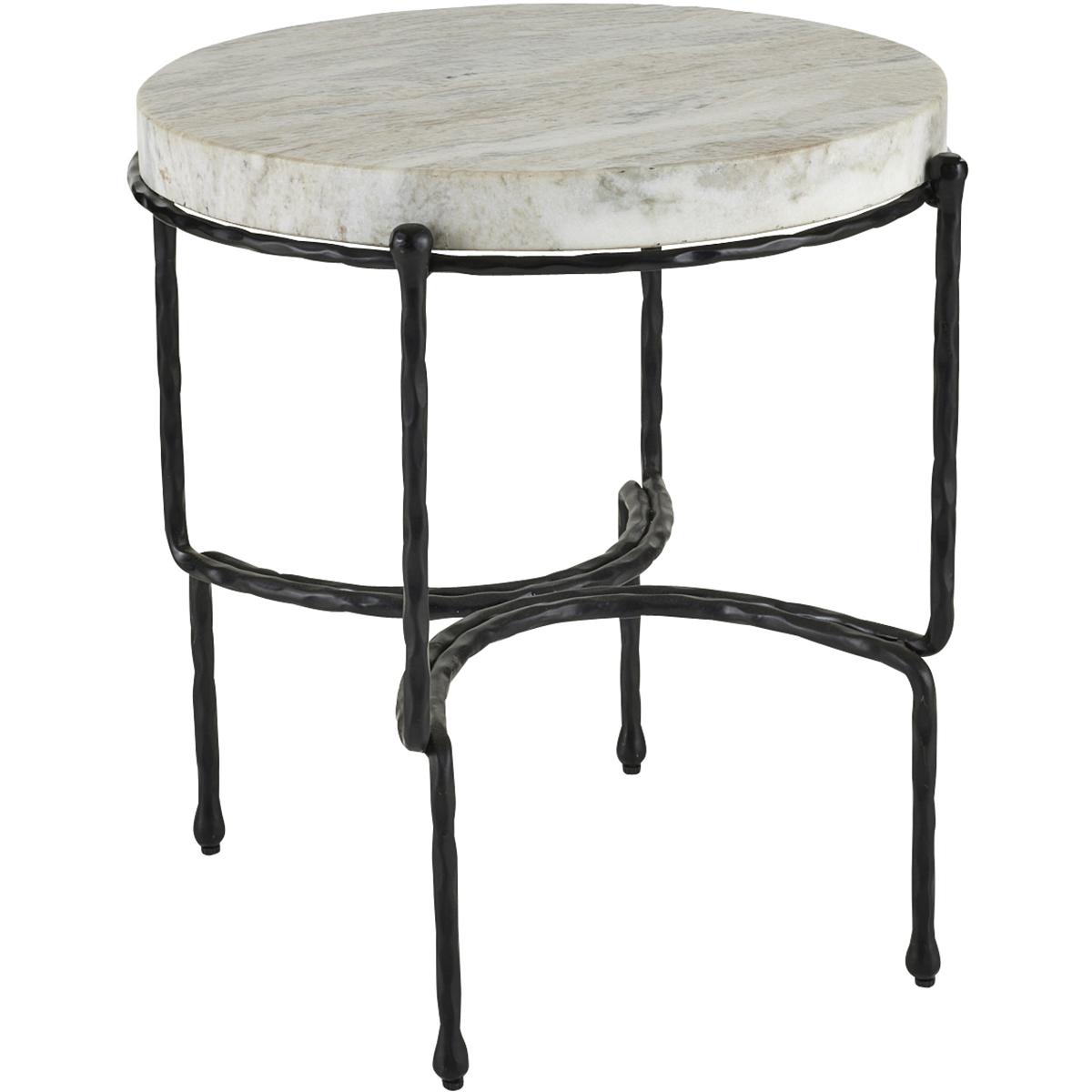Round Marble Toronto Blackened Iron Cedrick End Table