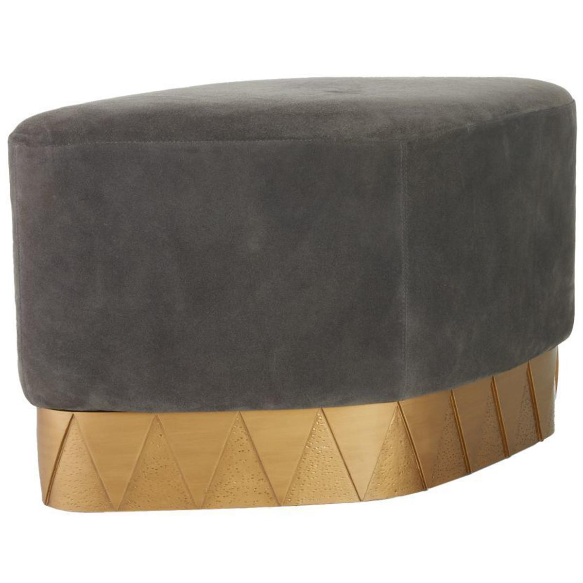 Slate Grey Antique Brass Suede Upholstered Duvall Ottoman