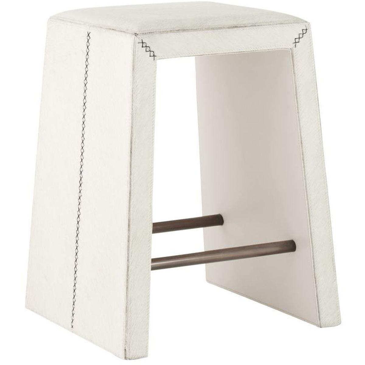 White Antique Brass Upholstered Counter Stool Cowan