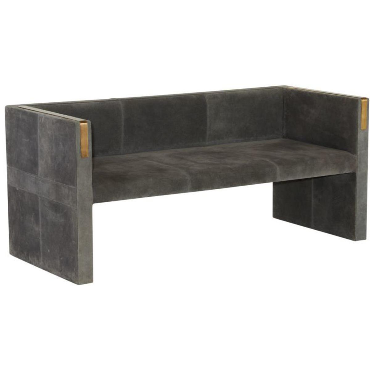 Arteriors FTI01 Donovan Slate Grey Suede and Antique Brass Settee