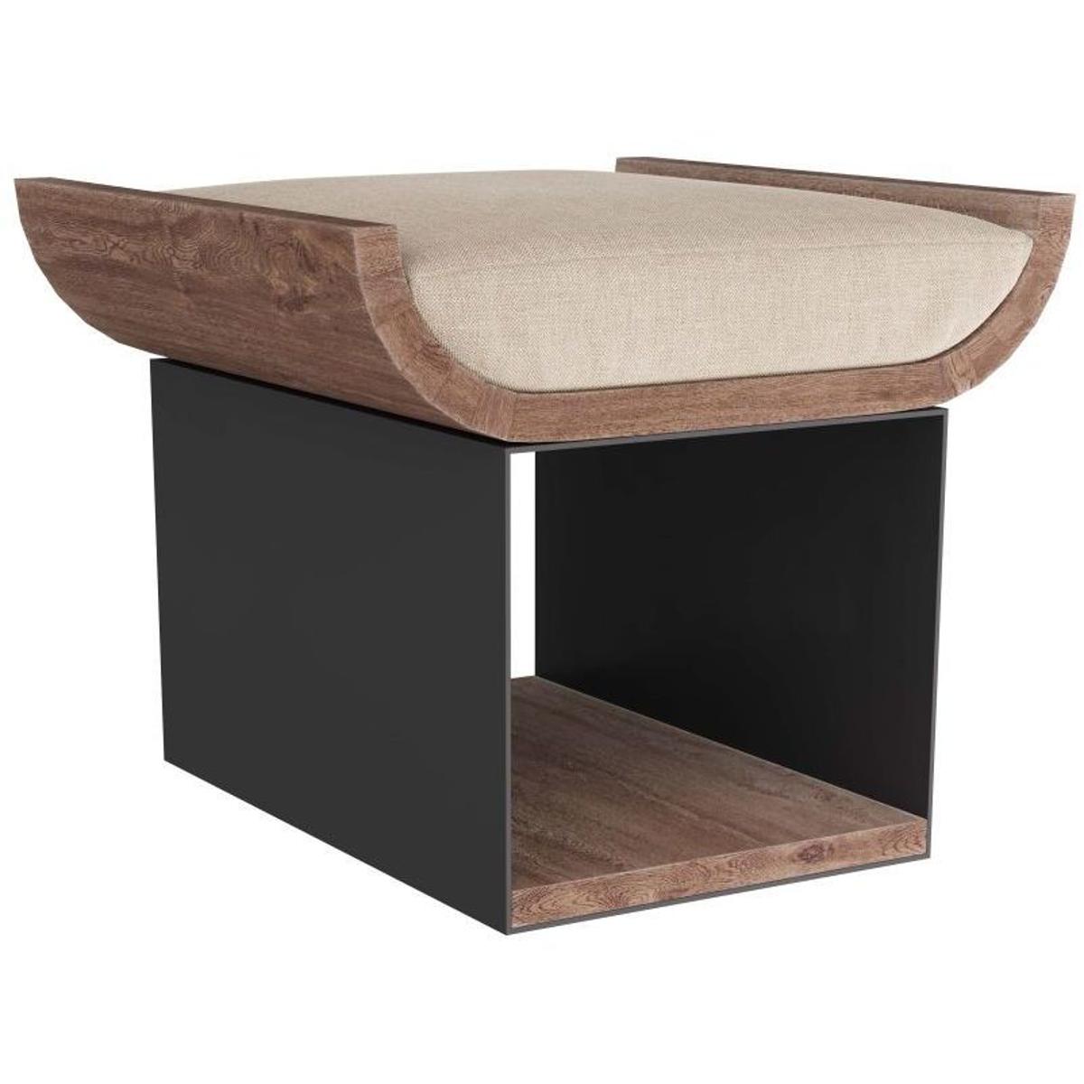 Natural Gunmetal Brown Upholstered Bookstack Ottoman