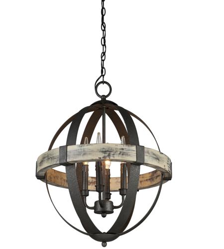 Artcraft AC10015 Castello 4 Light 20 inch Distressed wood and black Chandelier Ceiling Light