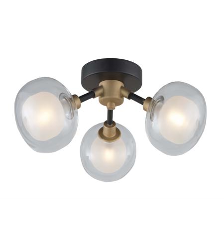 Grappolo 3 Light 14 Inch Matte Black And Vintage Gold Flush Mount Ceiling Light