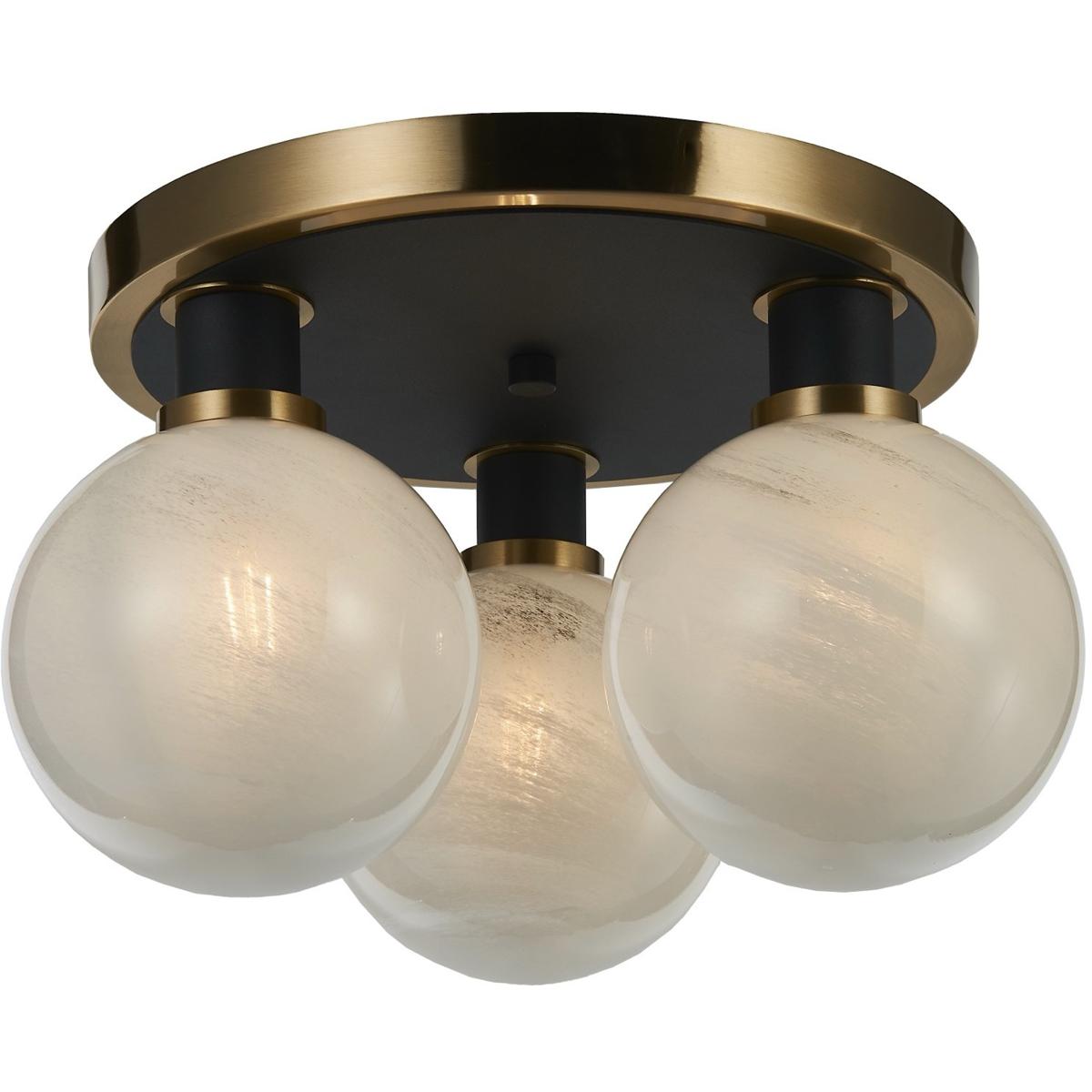 Artcraft AC11873SW Gem LED 14.5 inch Black and Brushed Brass Semi-Flush Mount Ceiling Light in Glossy Textured White
