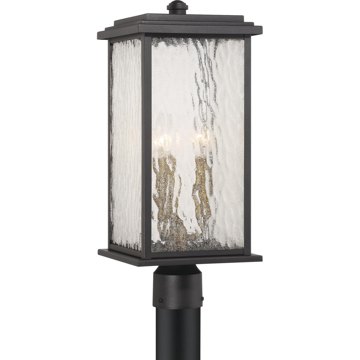 AC9273BK Estate 3 Light Outdoor Post Light with Rain Glassware, Black & Brass