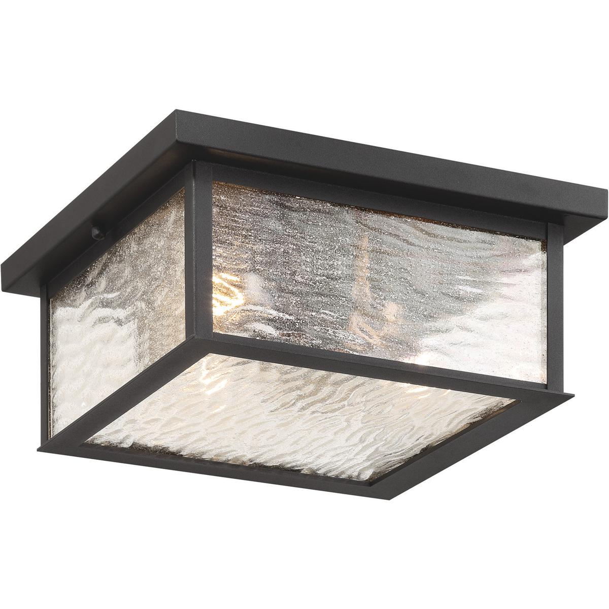 AC9276BK Estate 3 Light Outdoor Flush Mount with Rain Glassware, Black & Brass