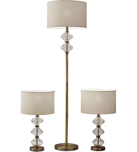 Adesso 1593 21 Eugene 24 Inch 100 Watt Anitque Brass And Clear Glass Table Lamps Portable Light Plus Floor Lamp Set Of 3 Simplee Adesso