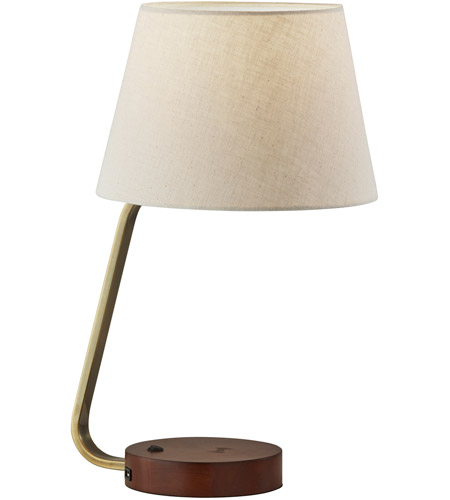 Adesso 3015-21 Louie 19 inch 60.00 watt Antique Brass with Walnut Rubberwood Base Table Lamp Portable Light, with AdessoCharge Wireless Charging Pad and USB Port photo