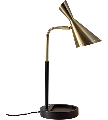 Adesso 3067-01 Zelda 19 inch 6 watt Black with Antique Brass Accents Desk Lamp Portable Light, with USB Port photo