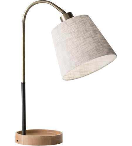 Adesso 3407-21 Jeffrey 21 inch 60.00 watt Black and Antique Brass with Natural Rubber Wood Desk Lamp Portable Light, with USB Port photo
