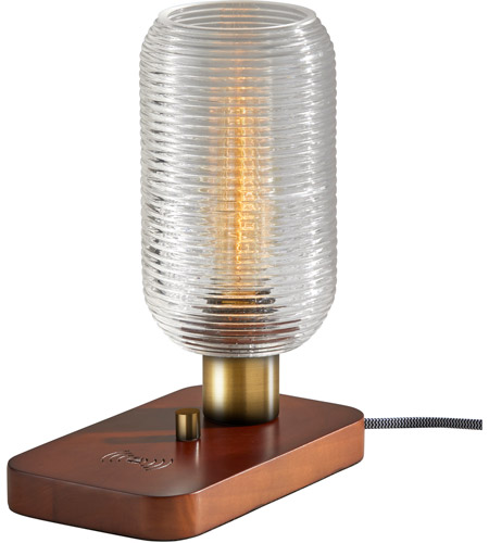 Adesso 3419-21 Isaac 12 inch 60.00 watt Walnut Rubberwood and Antique Brass Table Lantern Portable Light, with AdessoCharge Wireless Charging Pad and USB Port photo