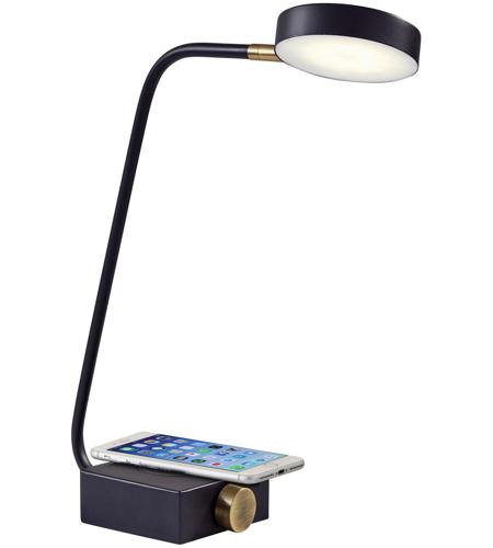 Adesso 3618-01 Conrad 16 inch 7.00 watt Matte Black with Antique Brass Accents Desk Lamp Portable Light, with AdessoCharge Wireless Charging Pad and USB Port photo