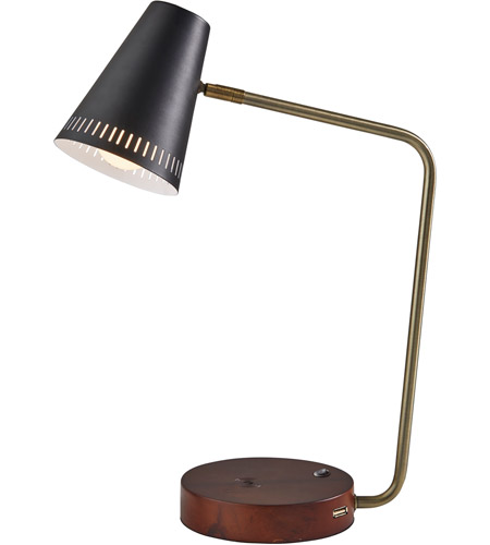 Adesso 3658-01 Morris 18 inch 60.00 watt Antique Brass Desk Lamp Portable Light, with AdessoCharge Wireless Charging Pad and USB Port photo
