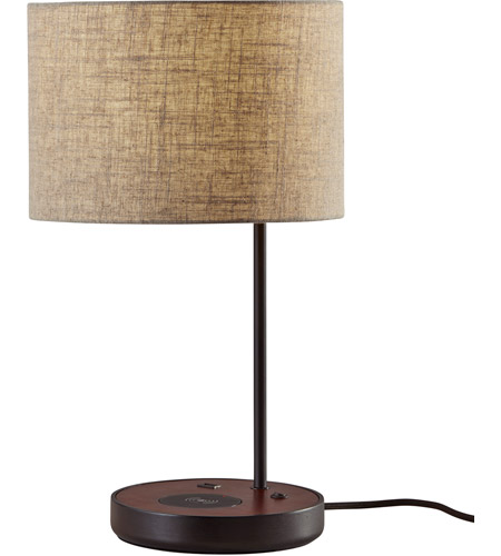 Adesso 3689-01 Oliver 20 inch 100.00 watt Matte Black and Walnut Poplar Wood Table Lamp Portable Light, with AdessoCharge Wireless Charging Pad and USB Port  photo