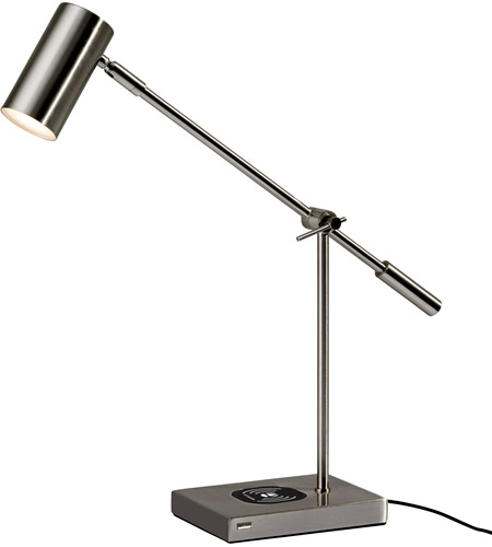 Adesso 4217-22 Collette 12 inch 7.00 watt Brushed Steel Desk Lamp Portable Light, with AdessoCharge Wireless Charging Pad and USB Port photo