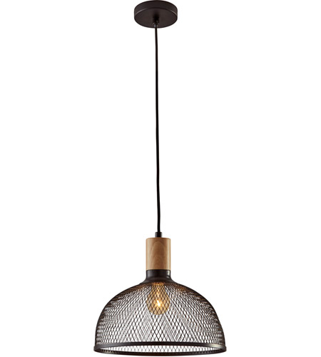 Adesso 6268-01 Dale 1 Light 13 inch Matte Black and Natural Rubber Wood Pendant Ceiling Light, Large photo